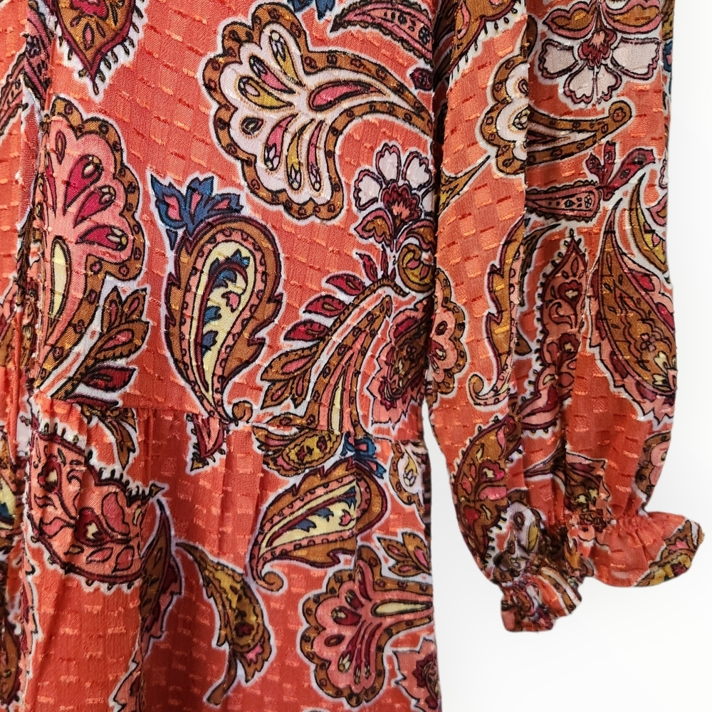 NANETTE LEPORE Dusky Orange Paisley Print Shift Dress - Size 10 - Picture 9 of 16